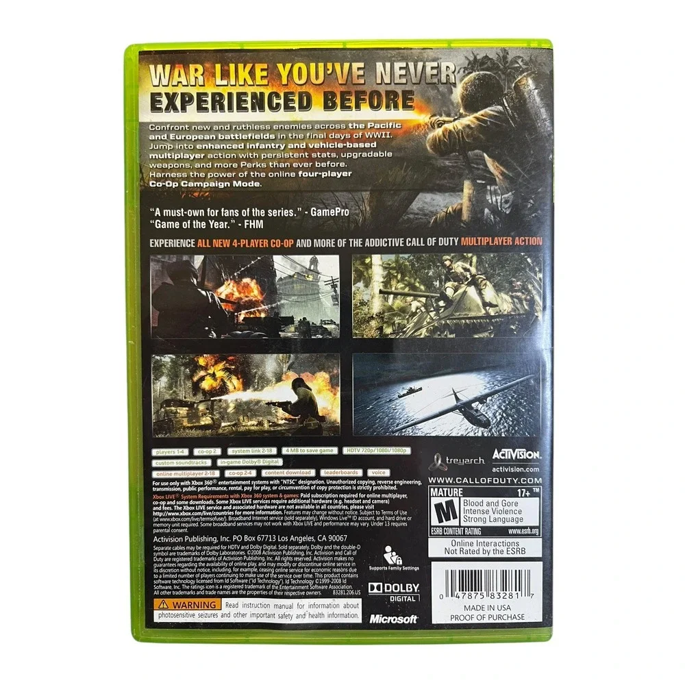 Call of Duty: World‎ at War - Microsoft Xbox 360 Video Game Action